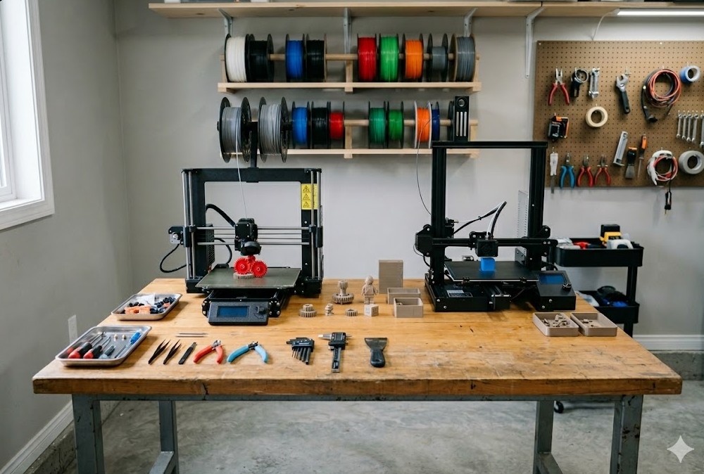 3D printing workspace and production setup at 3D Creations & Innovations